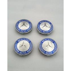 Centro de rueda Mercedes azul y plata 68mm