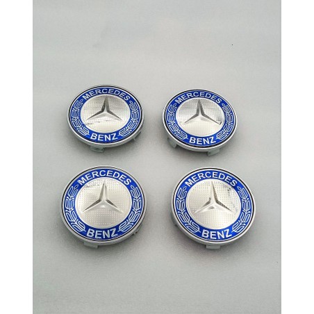 Centro de rueda Mercedes azul y plata 68mm