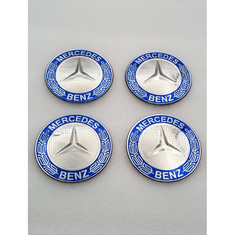 Chapas de centro de rueda Mercedes azul y plata 65