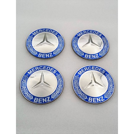 Chapas de centro de rueda Mercedes azul y plata 65