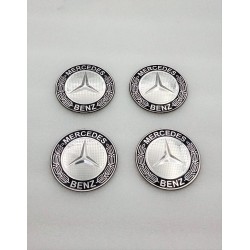 Chapas de centro de rueda Mercedes negro y plata 65mm