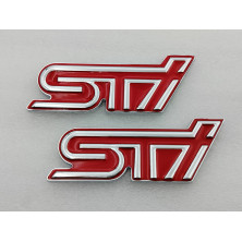 JUEGO DE 2 EMBLEMAS DELANTERO Y TRASERO SUBARU STI ROJO