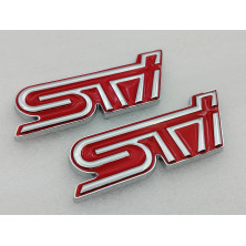 JUEGO DE 2 EMBLEMAS DELANTERO Y TRASERO SUBARU STI ROJO