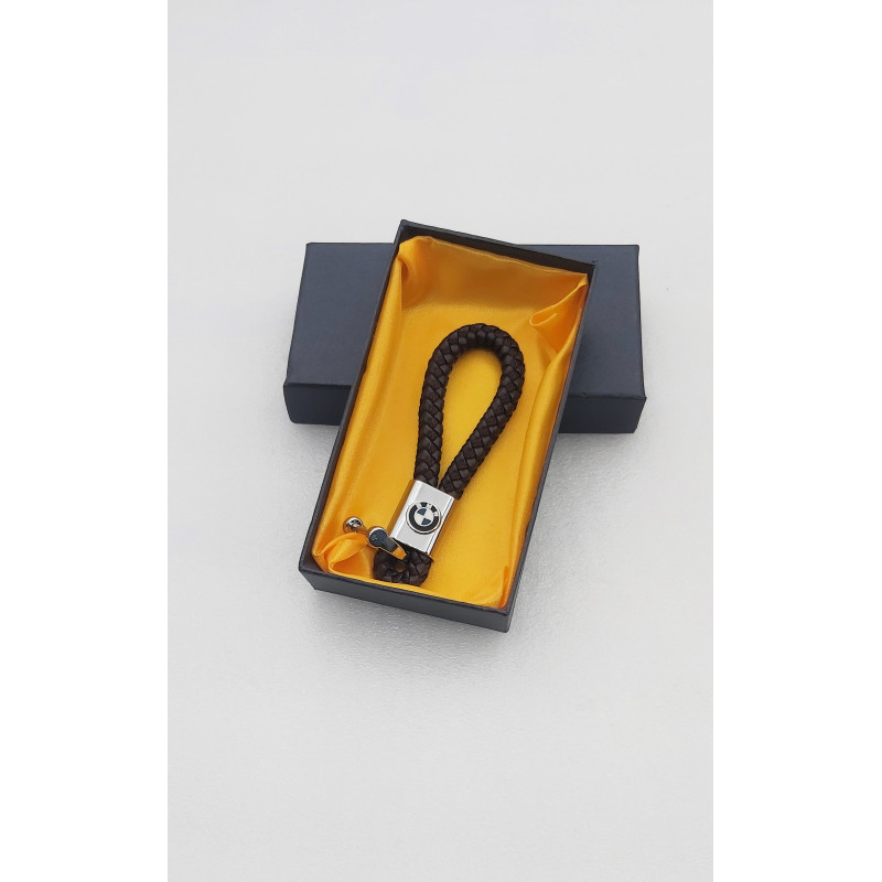 LLAVERO de CUERO BMW MARRÓN TRENZADO Perfecto para regalo!