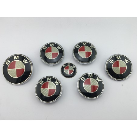 Set 7 EMBLEMAS BMW Rojo y Plata Carbono