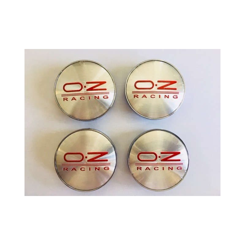 Chapas de centro de rueda O.Z Racing plata y rojo 56mm