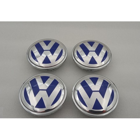 Centro de rueda Volkswagen azul y cromado 65mm