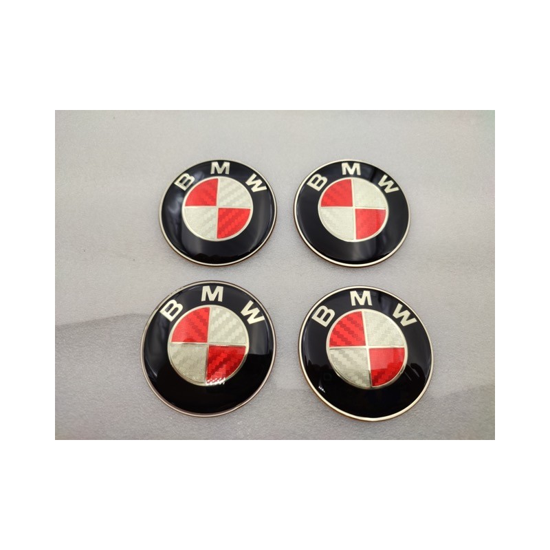 Chapas de centro de rueda BMW rojo y plata carbono 68mm