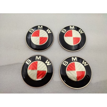 Chapas de centro de rueda BMW rojo y plata carbono 68mm