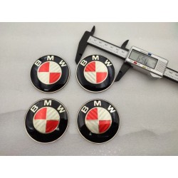 Chapas de centro de rueda BMW rojo y plata carbono 68mm