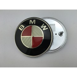 Emblema capot bmw rojo y plata carbono 82mm