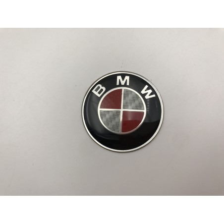 EMBLEMA VOLANTE BMW Blanco y Rojo Carbono 45 mm