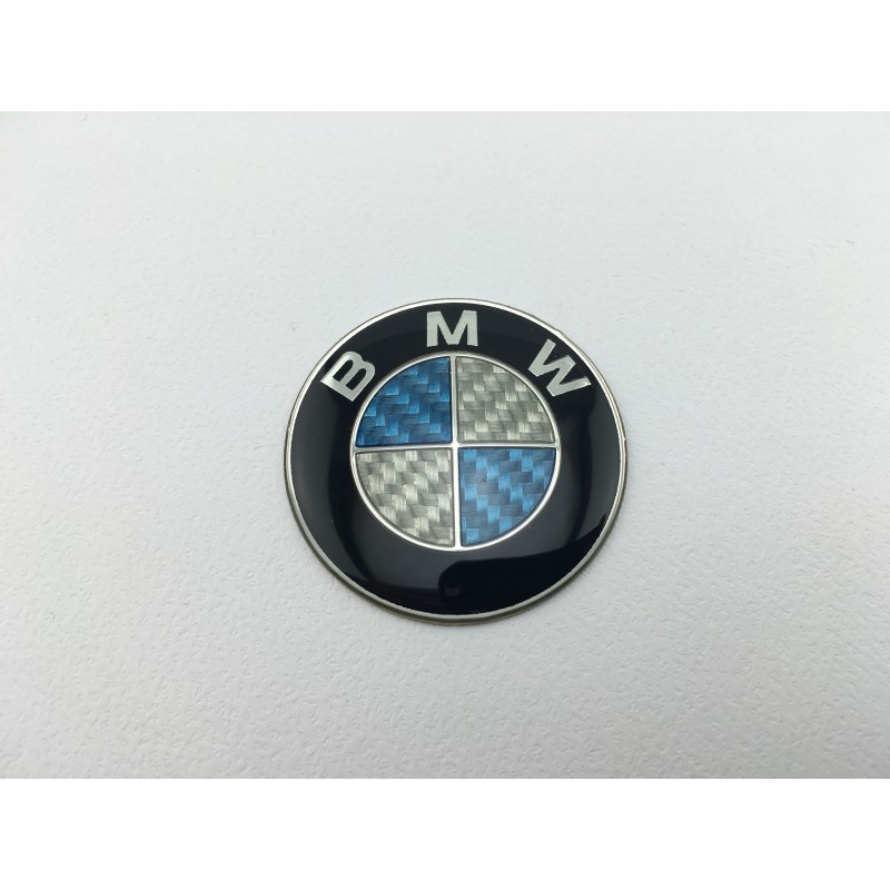 EMBLEMA VOLANTE BMW AZUL Y BLANCO CARBONO 45 mm