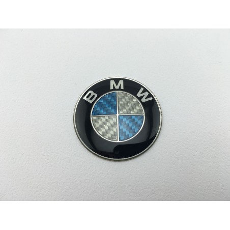 EMBLEMA VOLANTE BMW AZUL Y BLANCO CARBONO 45 mm